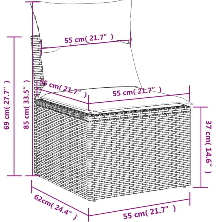 Loungesets-vidaXL Loungeset met 8 kussens en hout armsteun & salontafel - Grijs - 9 stuks