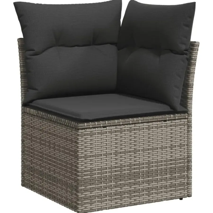 Loungesets-vidaXL Loungeset met 8 kussens en hout armsteun & salontafel - Grijs - 9 stuks