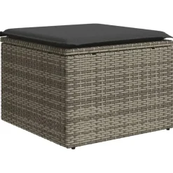 Loungesets-vidaXL Loungeset met 8 kussens en hout armsteun & salontafel - Grijs - 9 stuks