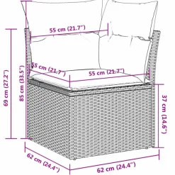 vidaXL Loungeset met 7 kussens en tuintafel - Grijs - Poly Rattan - 5 stuks