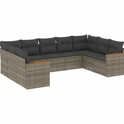 Loungebanken-vidaXL Loungeset met 11 kussens en hout armsteun - Grijs - 10 stuks