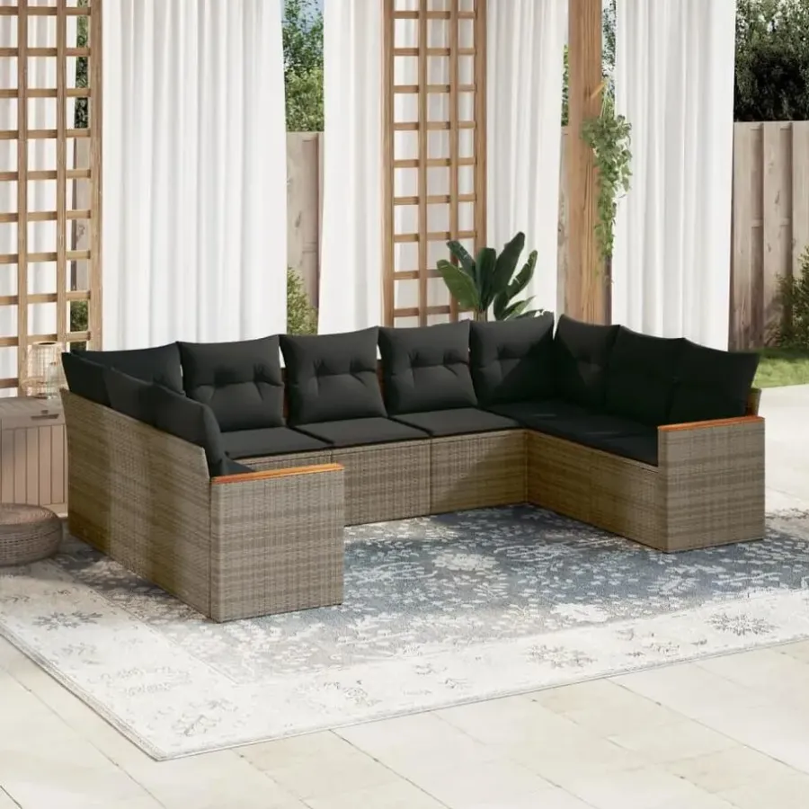 Loungebanken-vidaXL Loungeset met 11 kussens en hout armsteun - Grijs - 10 stuks