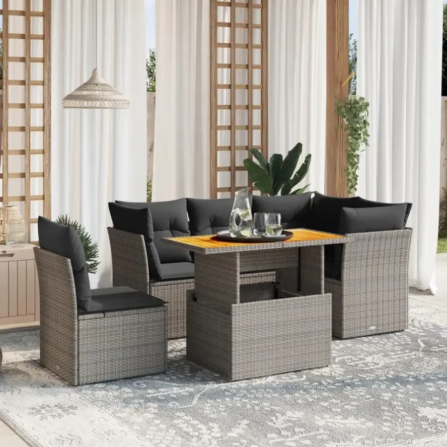 Loungesets-vidaXL Loungeset met kussens & verstelbaar hout tuintafel - Donkergrijs 5 stuks