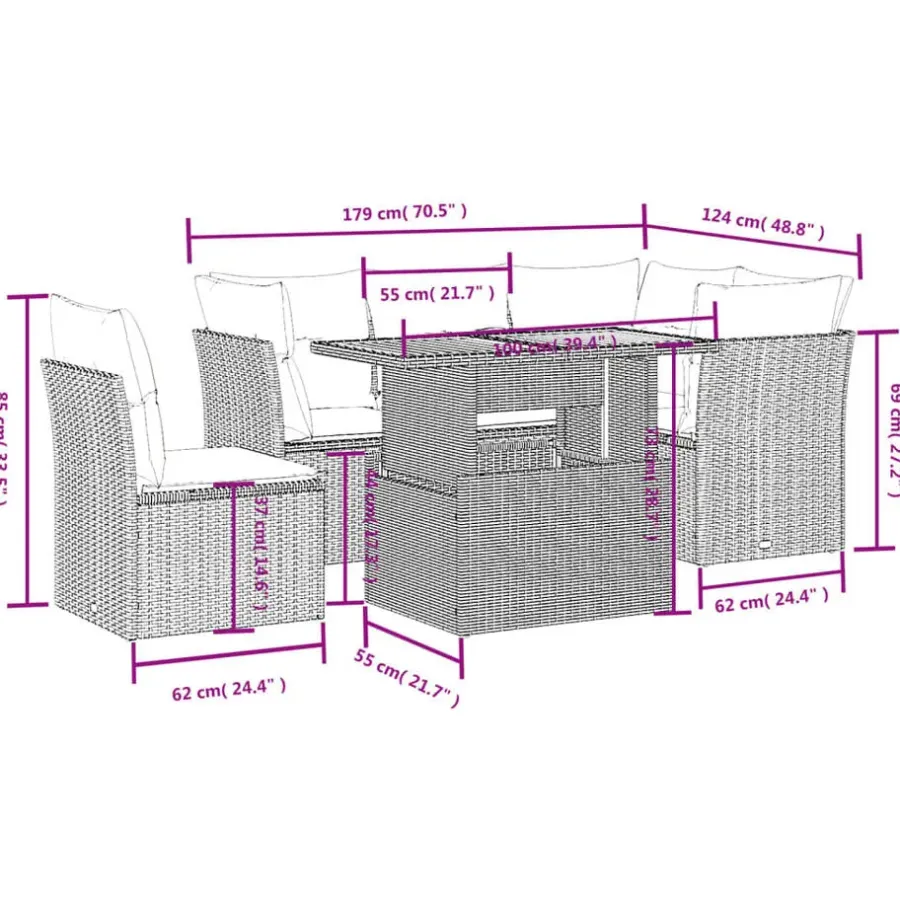 Loungesets-vidaXL Loungeset met kussens & verstelbaar hout tuintafel - Donkergrijs 5 stuks