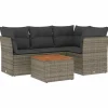 Loungesets-vidaXL Loungeset met kussens & hout salontafel - Grijs - Poly rattan - 5 stuks
