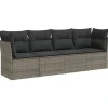 Loungebanken-vidaXL Loungeset met kussens - set van 4 - Grijs - Poly Rattan - 234x62x69 cm
