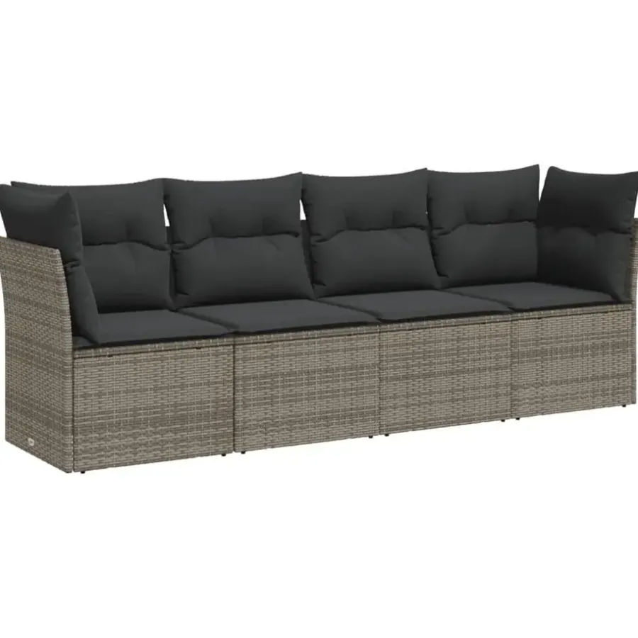 Loungebanken-vidaXL Loungeset met kussens - set van 4 - Grijs - Poly Rattan - 234x62x69 cm