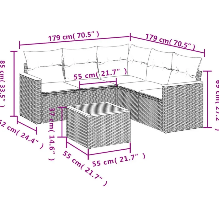 vidaXL Loungeset met kussens - hout armsteun & salontafel - Grijs - 6 stuks