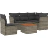 Loungesets-vidaXL Loungeset met kussens & hout salontafel - Grijs - Poly rattan - 6 stuks
