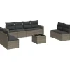 Loungesets-vidaXL Loungeset met kussens en tuintafel voor 8 personen - Grijs - Poly Rattan