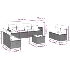 Loungesets-vidaXL Loungeset met kussens en tuintafel voor 8 personen - Grijs - Poly Rattan