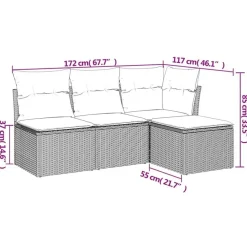 vidaXL Loungeset met kussens - Grijs - Poly rattan - 4 stuks