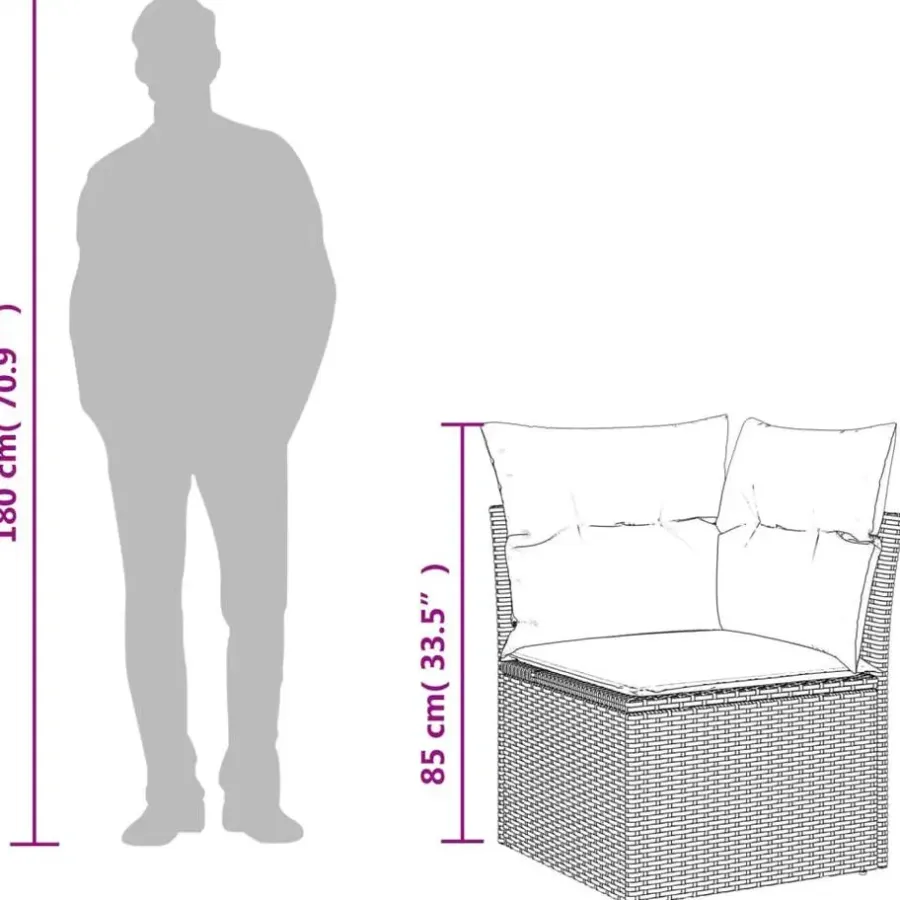 vidaXL Loungeset voor 7 met kussens en verstelbaar salontafel - Gris - 8 stuks