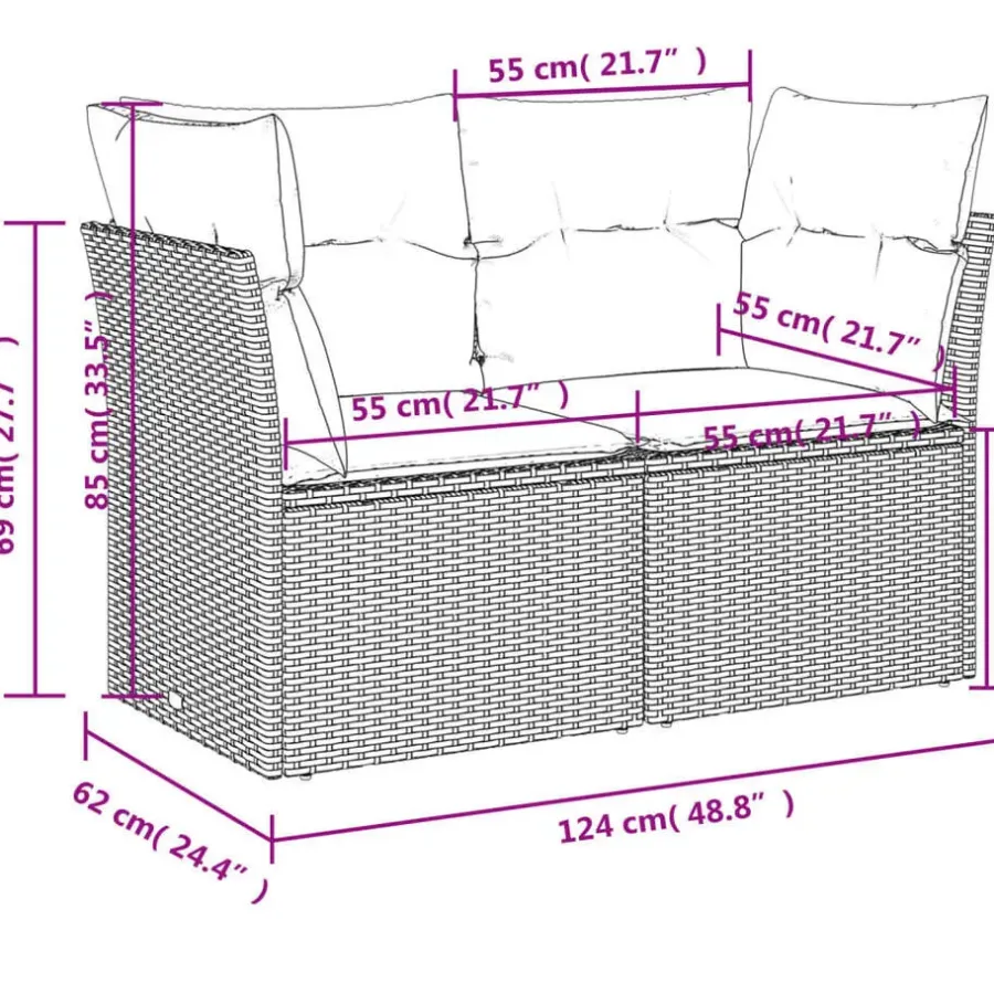 vidaXL Loungeset voor 7 met kussens en verstelbaar salontafel - Gris - 8 stuks