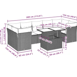 vidaXL Loungeset voor 7 met kussens en verstelbaar salontafel - Gris - 8 stuks