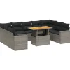 Loungesets-vidaXL Loungeset voor 9 met kussens en verstelbaar hout salontafel - 10 stuks