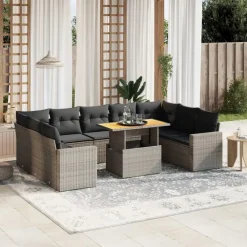 Loungesets-vidaXL Loungeset voor 9 met kussens en verstelbaar hout salontafel - 10 stuks