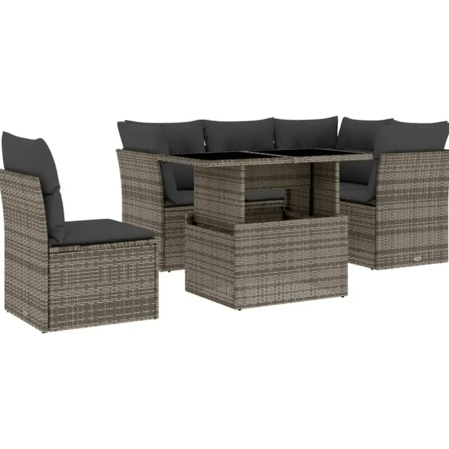 Loungesets-vidaXL Loungeset voor 5 met kussens & verstelbaar salontafel - Gris - 6 stuks