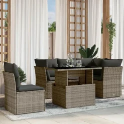 Loungesets-vidaXL Loungeset voor 5 met kussens & verstelbaar salontafel - Gris - 6 stuks