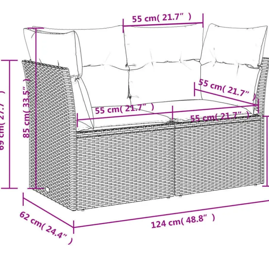 Loungesets-vidaXL Loungeset voor 5 met kussens & verstelbaar salontafel - Gris - 6 stuks