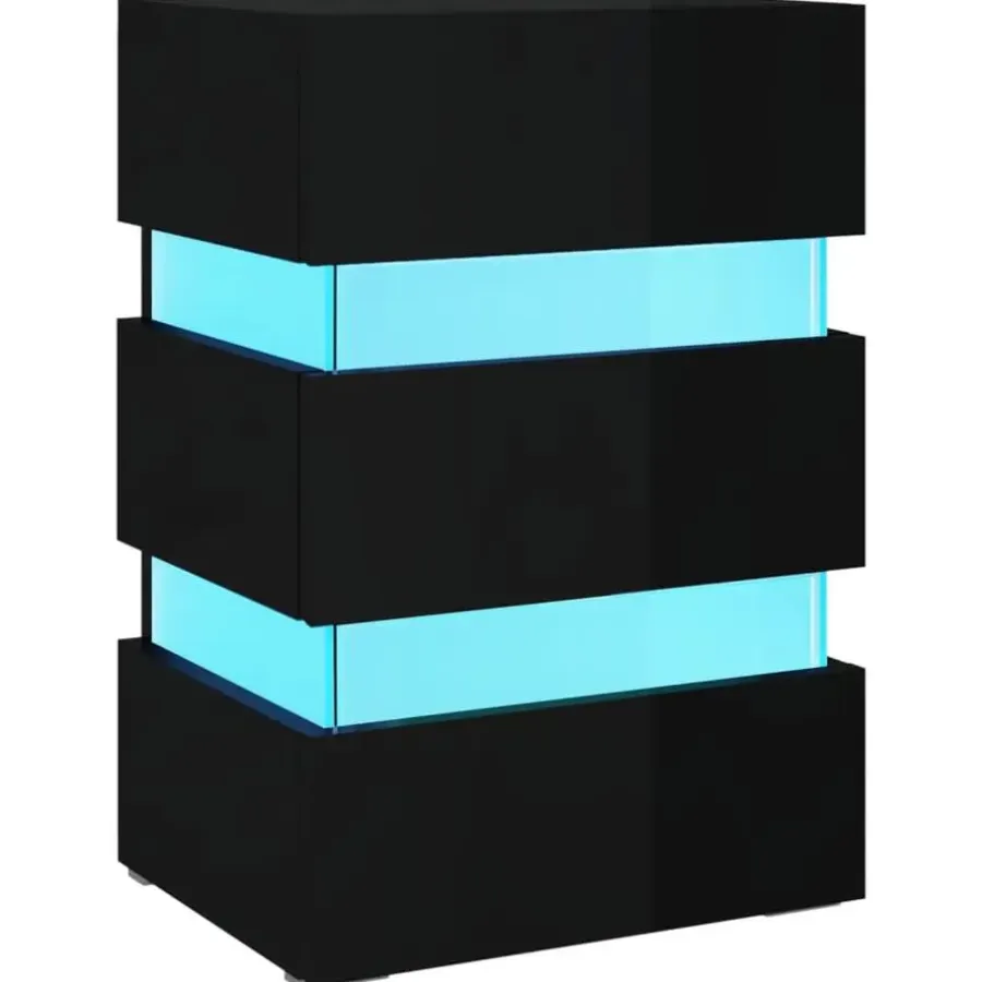 Nachtkastjes|Nachtkastjes-vidaXL Nachtkastje LED 45x35x67 cm bewerkt hout hoogglans zwart