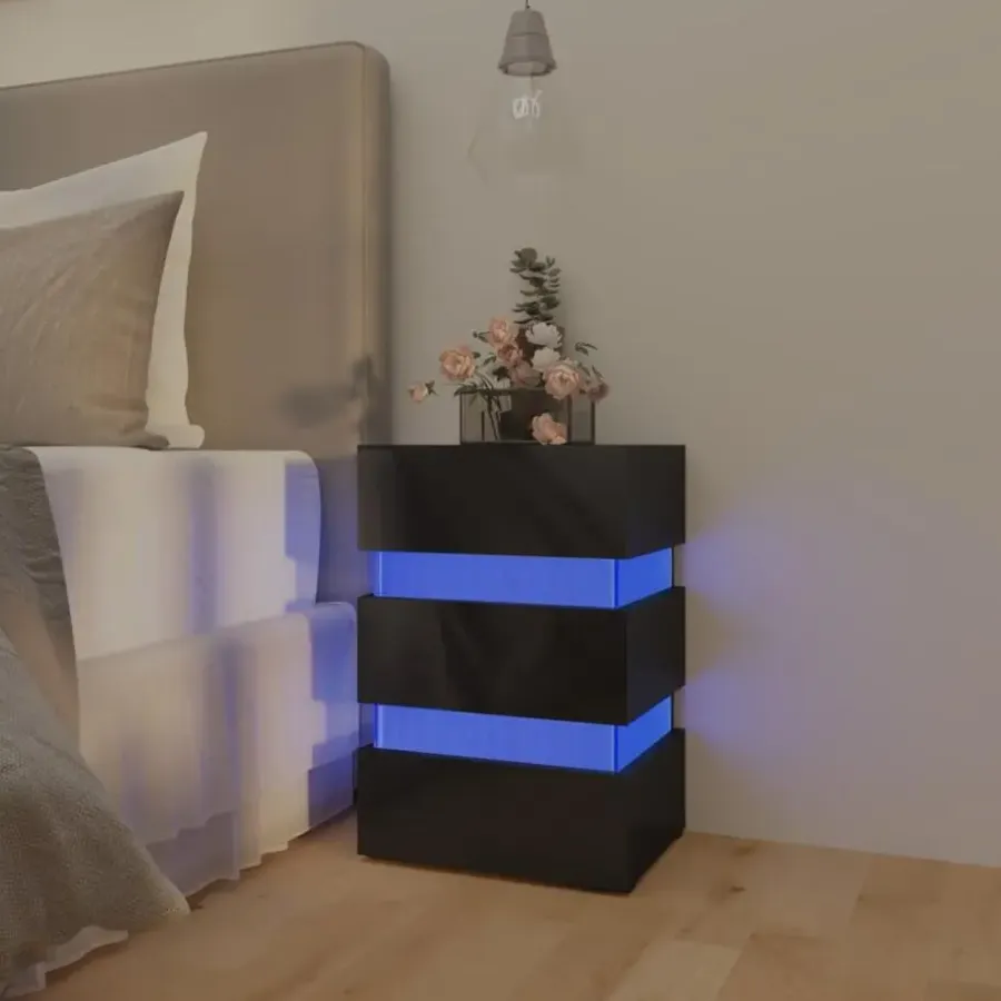 Nachtkastjes|Nachtkastjes-vidaXL Nachtkastje LED 45x35x67 cm bewerkt hout hoogglans zwart