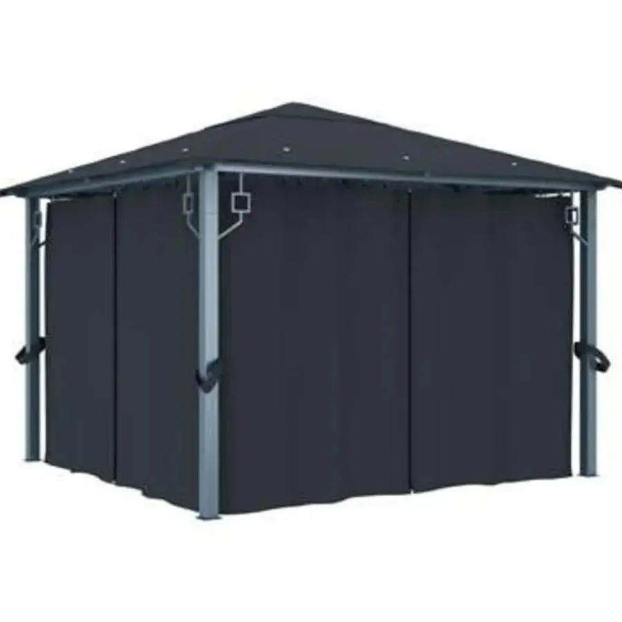 vidaXL Prieel met gordijn 300x300 cm aluminium antraciet