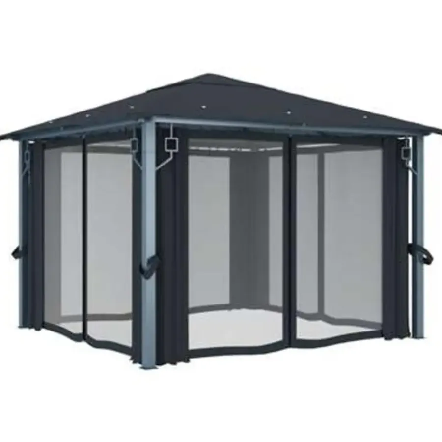 vidaXL Prieel met gordijn 300x300 cm aluminium antraciet
