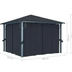 vidaXL Prieel met gordijn 300x300 cm aluminium antraciet
