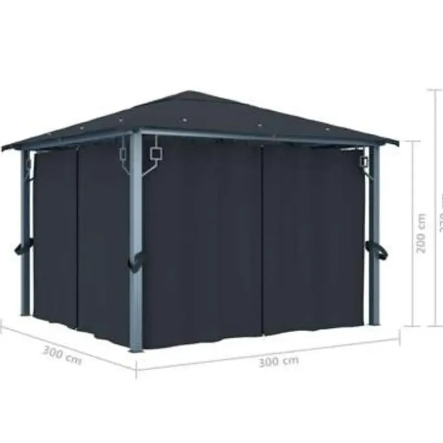 vidaXL Prieel met gordijn 300x300 cm aluminium antraciet