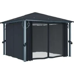 vidaXL Prieel met gordijn 300x300 cm aluminium antraciet