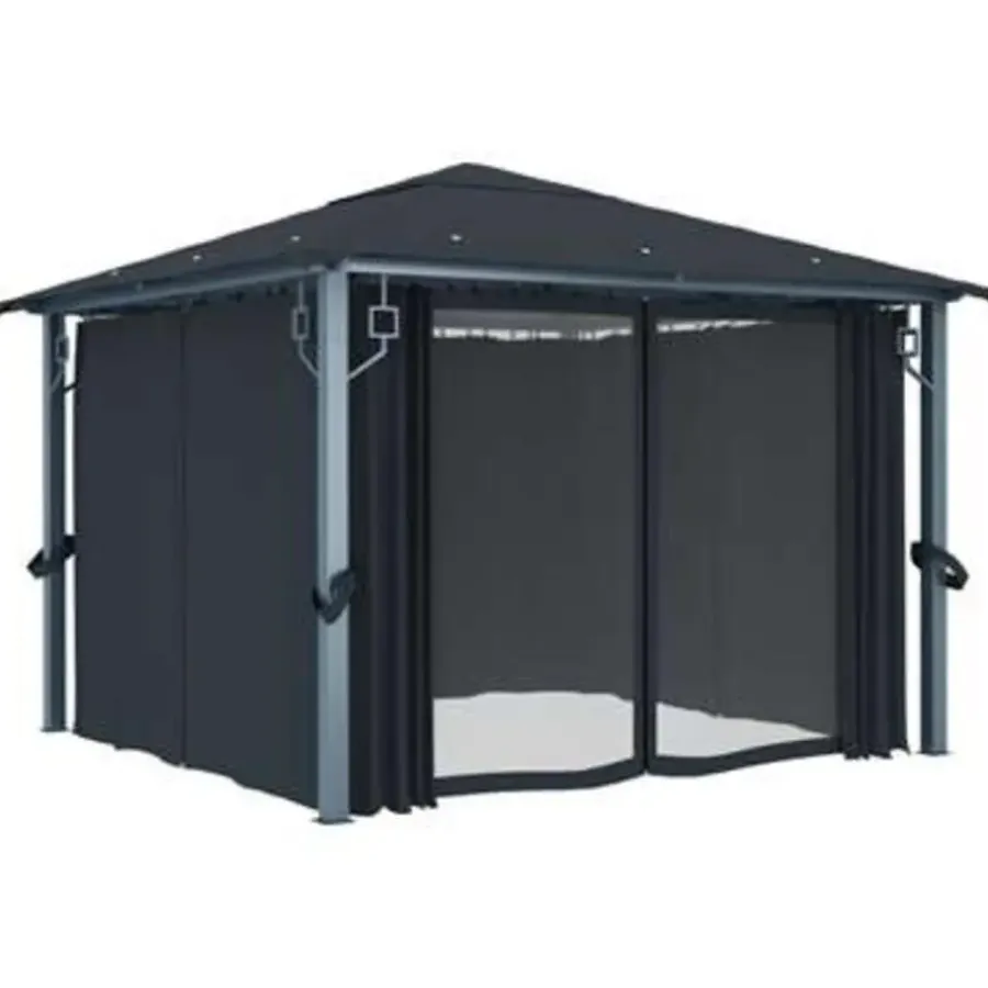 vidaXL Prieel met gordijn 300x300 cm aluminium antraciet