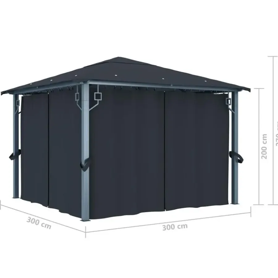 vidaXL Prieel met gordijn 300x300 cm aluminium antraciet