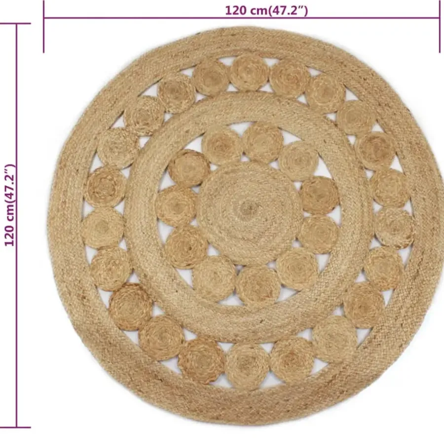 Jute Vloerkleden|Ronde Vloerkleden-vidaXL Rond Tapijt – Beige Jute – Ø120 cm – Natuurlijk Vloerkleed