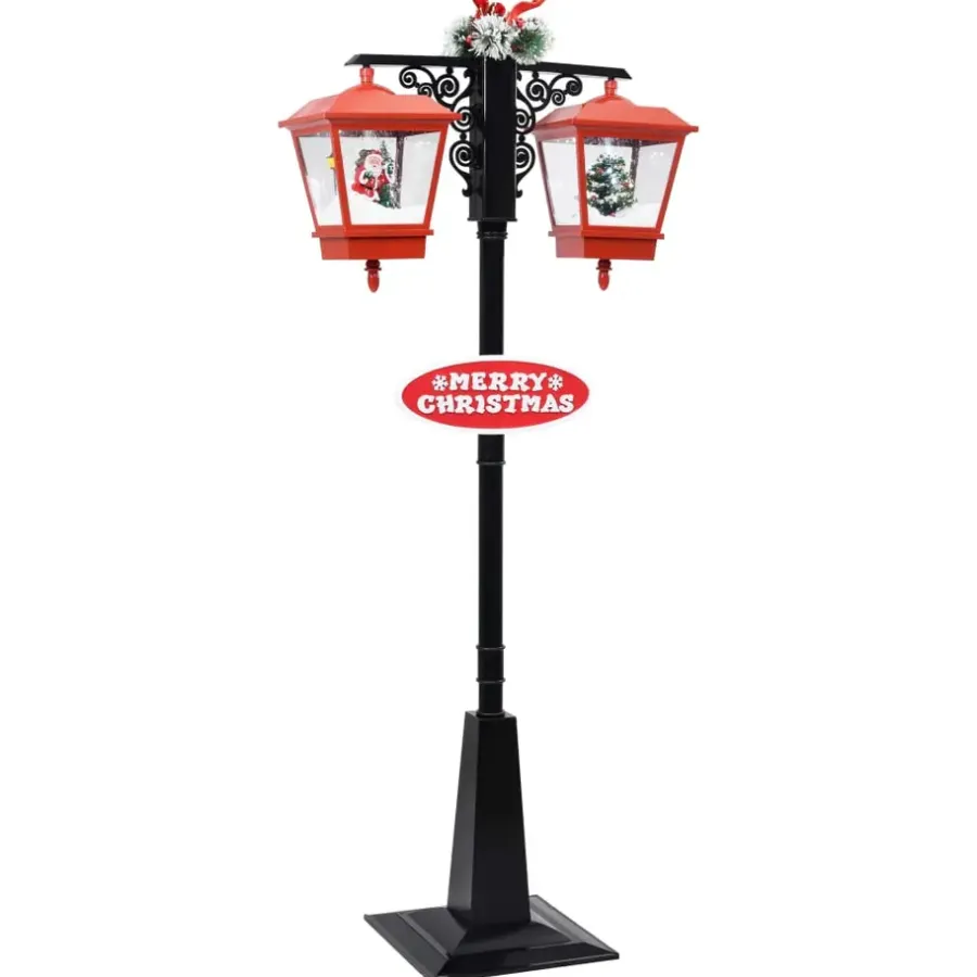 Kerstverlichting-vidaXL Straatlantaarn met kerstman 81x40x188 cm PVC zwart en rood