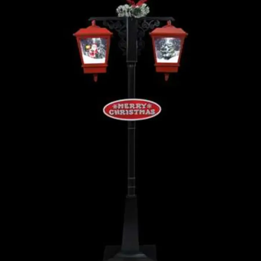 Kerstverlichting-vidaXL Straatlantaarn met kerstman 81x40x188 cm PVC zwart en rood