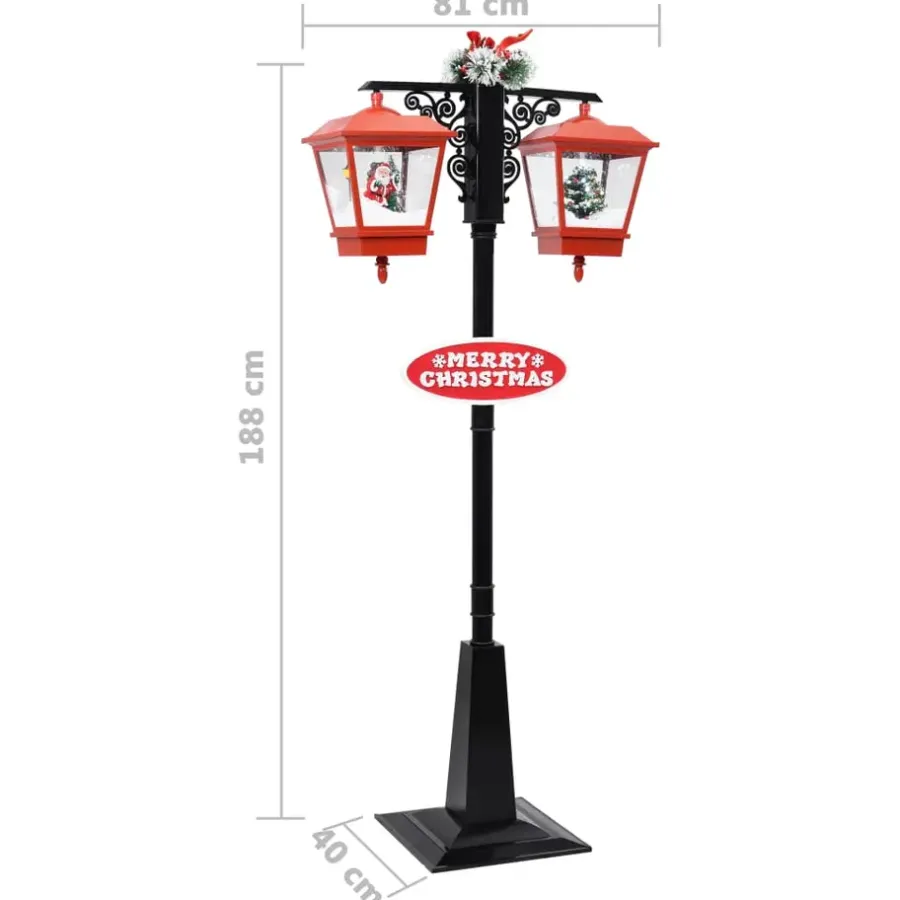 Kerstverlichting-vidaXL Straatlantaarn met kerstman 81x40x188 cm PVC zwart en rood