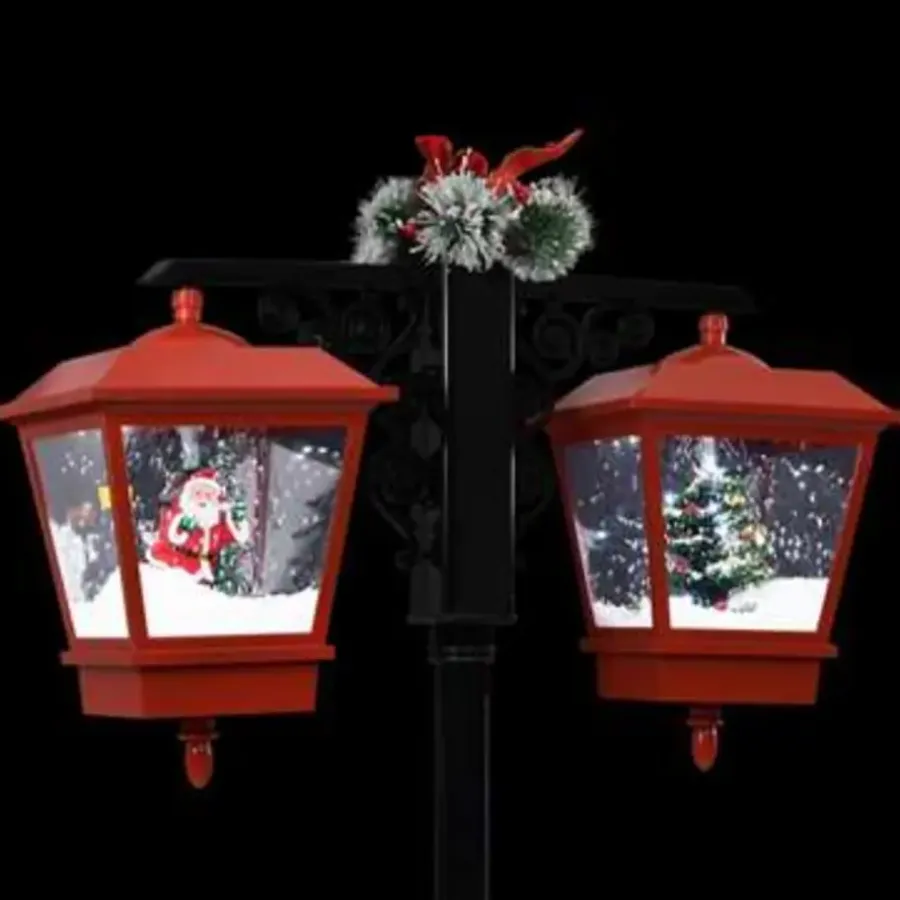 Kerstverlichting-vidaXL Straatlantaarn met kerstman 81x40x188 cm PVC zwart en rood