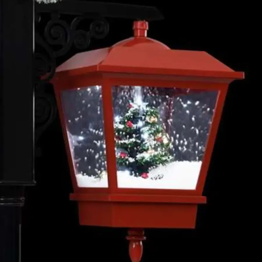 Kerstverlichting-vidaXL Straatlantaarn met kerstman 81x40x188 cm PVC zwart en rood