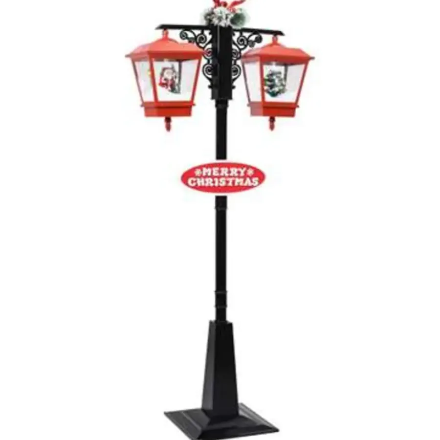 Kerstverlichting-vidaXL Straatlantaarn met kerstman 81x40x188 cm PVC zwart en rood