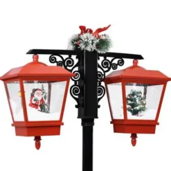 Kerstverlichting-vidaXL Straatlantaarn met kerstman 81x40x188 cm PVC zwart en rood