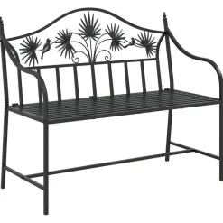 vidaXL Tuinbank met vogels en bloemen ontwerp -Zwart - Staal - 104x52.5x89 cm