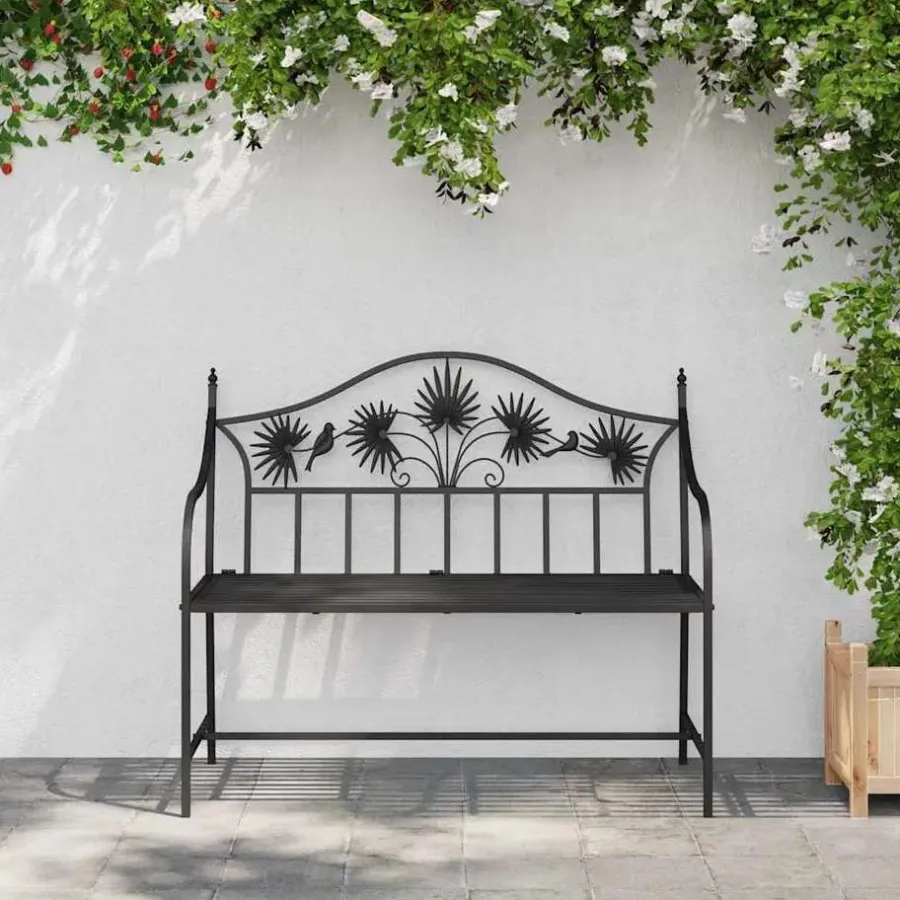 vidaXL Tuinbank met vogels en bloemen ontwerp -Zwart - Staal - 104x52.5x89 cm