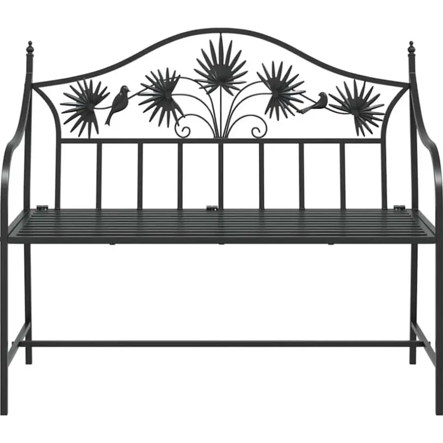 vidaXL Tuinbank met vogels en bloemen ontwerp -Zwart - Staal - 104x52.5x89 cm
