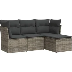 Loungebanken-vidaXL Tuin-loungeset met kussens - set van 4 - Grijs - Poly Rattan