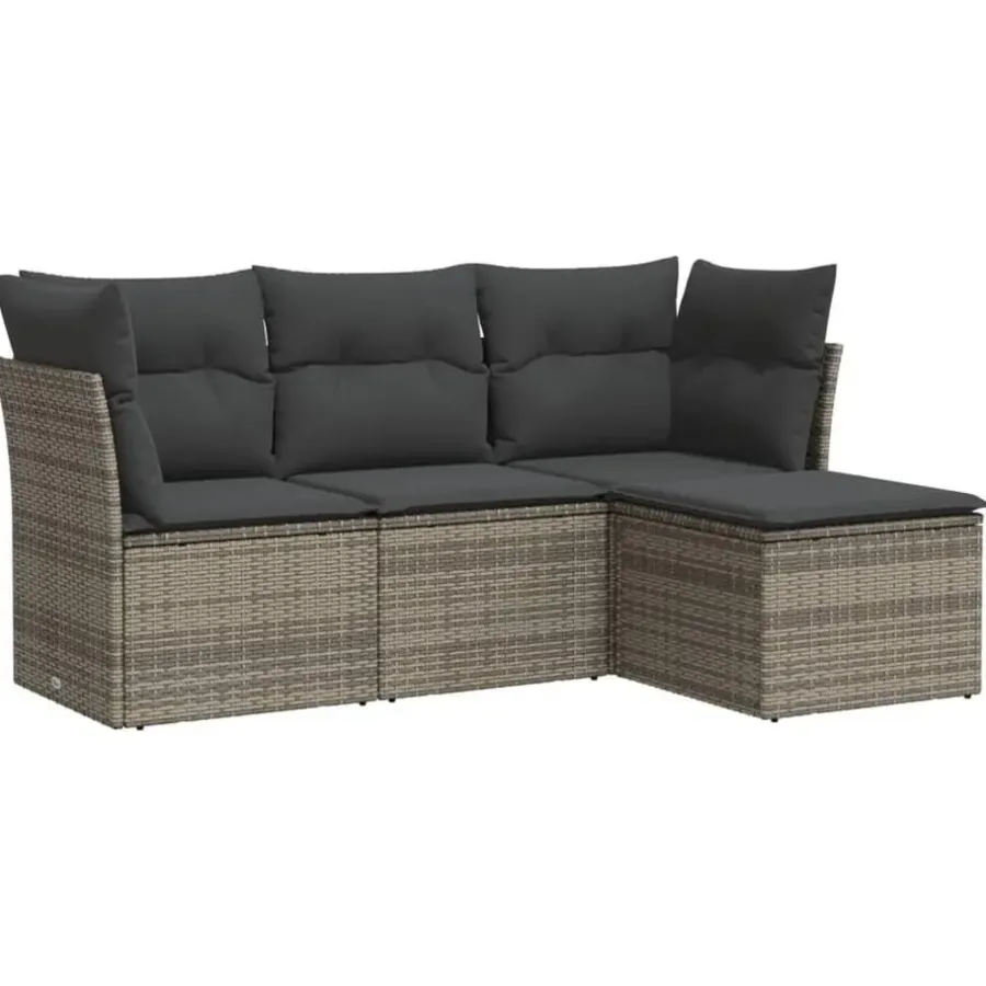 Loungebanken-vidaXL Tuin-loungeset met kussens - set van 4 - Grijs - Poly Rattan