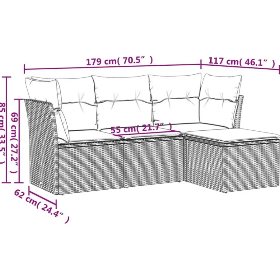 Loungebanken-vidaXL Tuin-loungeset met kussens - set van 4 - Grijs - Poly Rattan