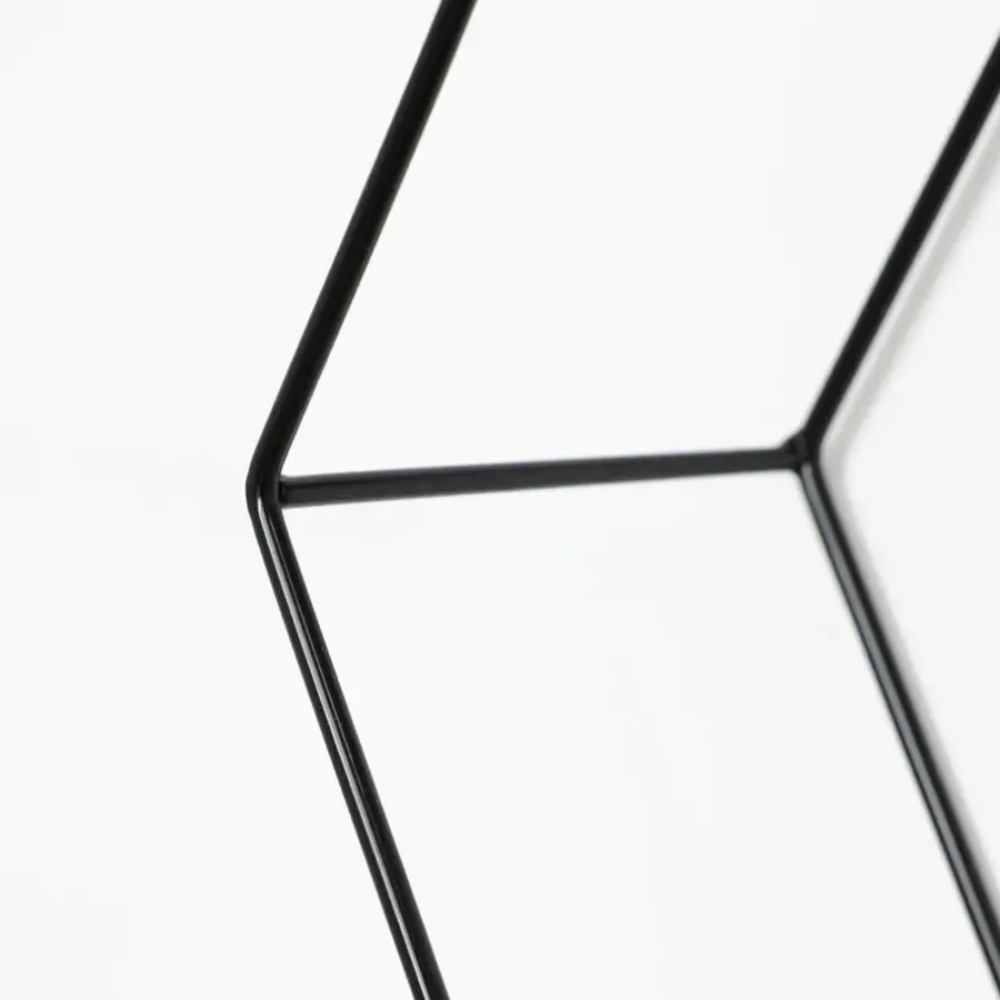 Wandrekken-IVOL Vierdubbel zeshoekig metalen wandrek met 4 houten plankjes - 40,5x58 cm - Zwart