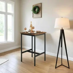 Bartafels-Vasagle Vierkante ontbijtbartafel met zwaar stalen frame, 60x60x90cm