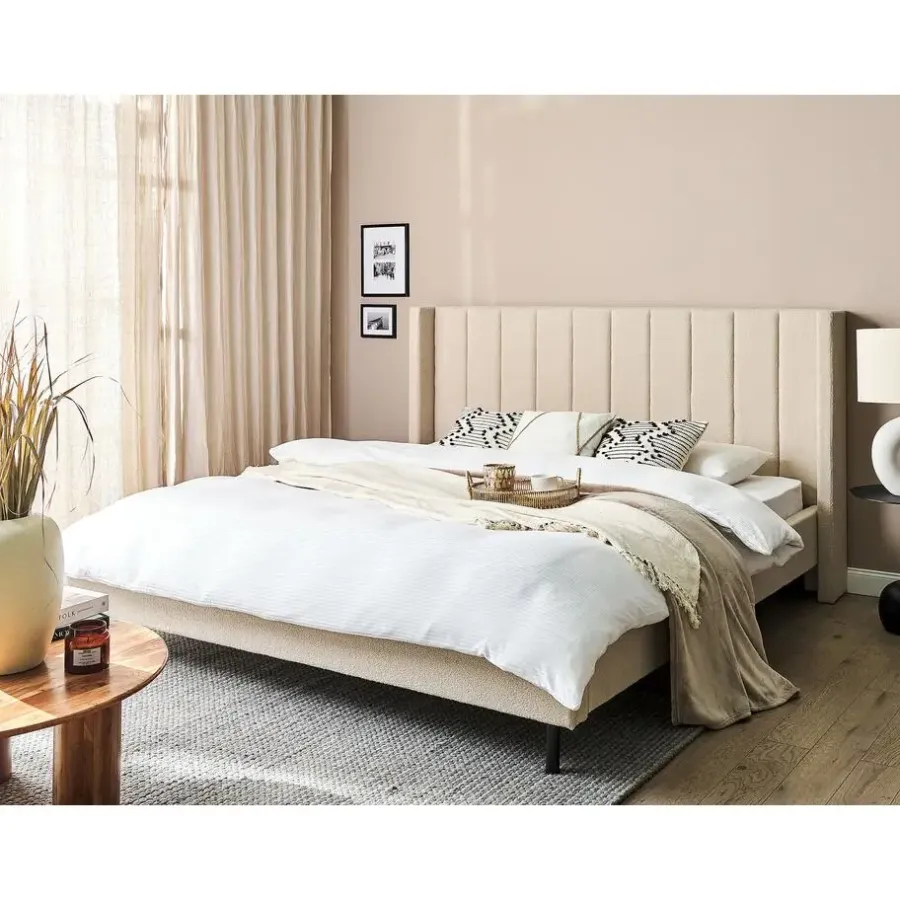 Beliani VILETTE - Tweepersoonsbed - Beige - 180 x 200 cm - Bouclé